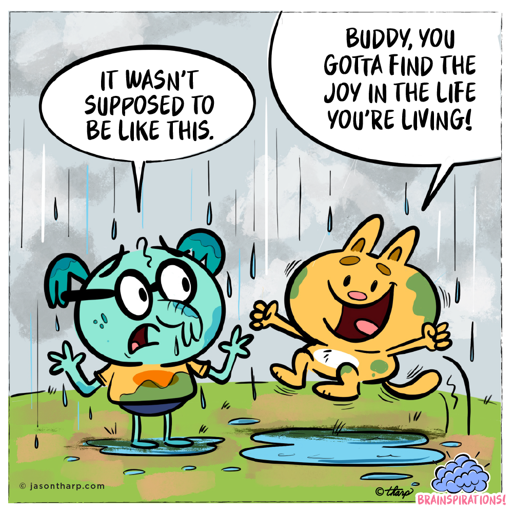 Beyond Hope Project, Brainspirations comic jumping in mud puddle positive vibes