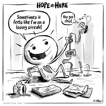 Hope Is Here™ | Beyond Hope Project, Hope character failing again and his friend handing him a rope of hope